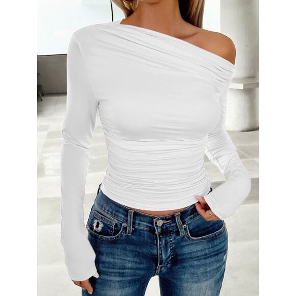 Asymmetrical Ruched Long Sleeve - Picture 1 of 7